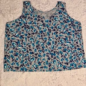 Woman Within Blue and Gray Floral Tank Top